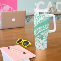 Polynesian Tiare Flower Cyan Pastel Vibes Tumbler With Handle