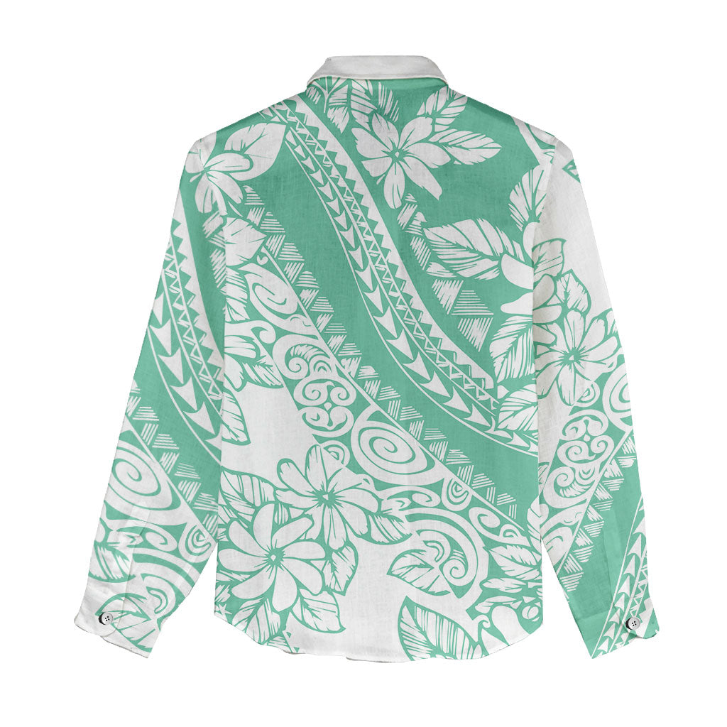 Polynesian Tiare Flower Cyan Pastel Vibes Women Casual Shirt