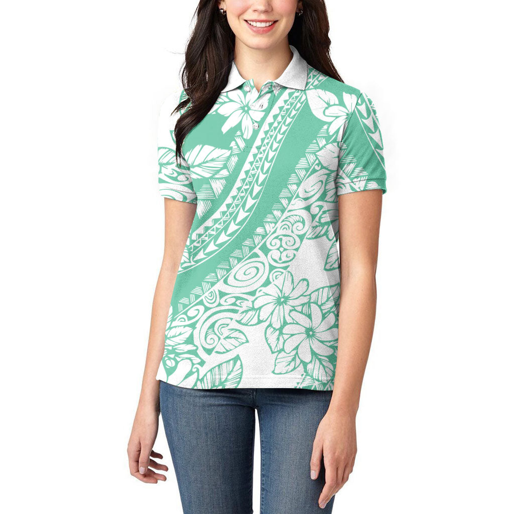 Polynesian Tiare Flower Cyan Pastel Vibes Women Polo Shirt