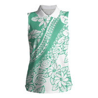 Polynesian Tiare Flower Cyan Pastel Vibes Women Sleeveless Polo Shirt