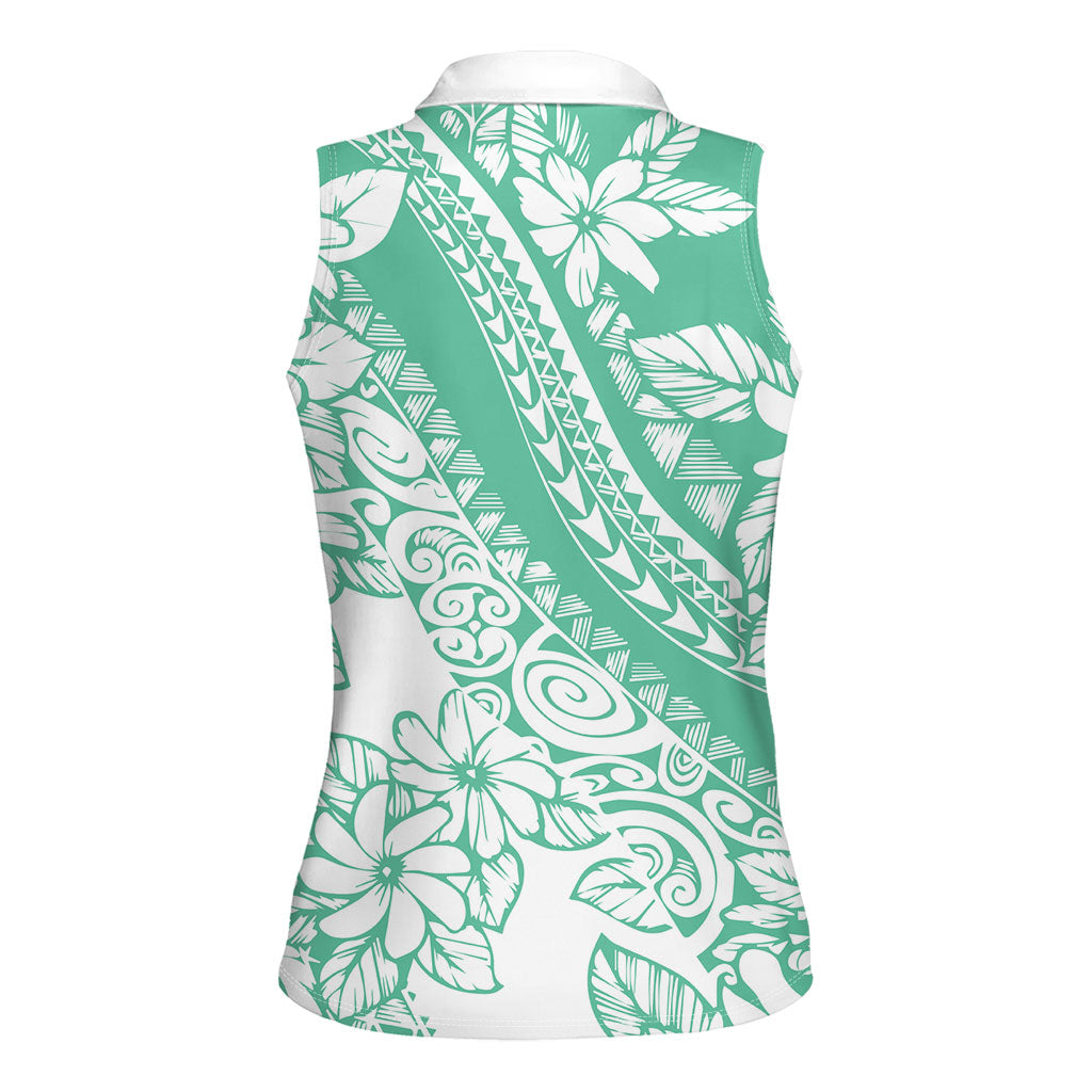 Polynesian Tiare Flower Cyan Pastel Vibes Women Sleeveless Polo Shirt