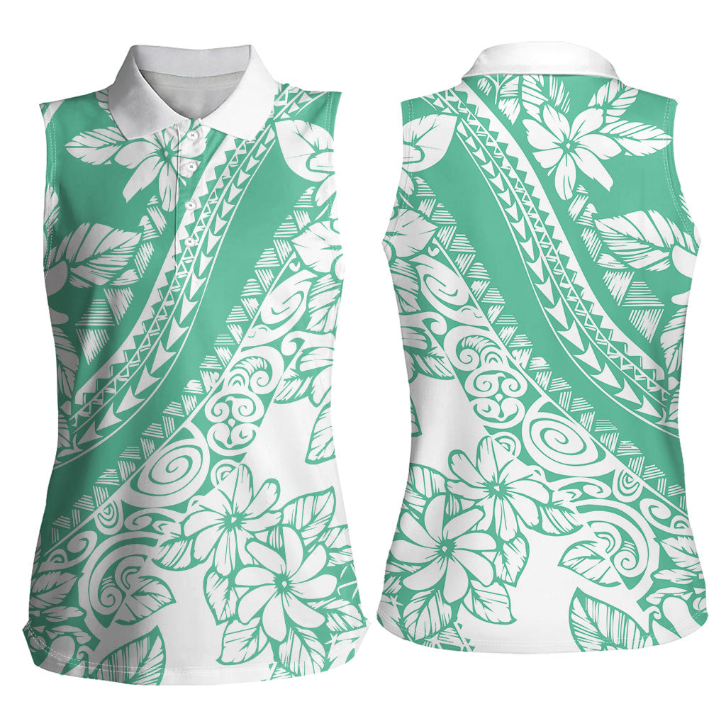 Polynesian Tiare Flower Cyan Pastel Vibes Women Sleeveless Polo Shirt