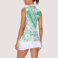 Polynesian Tiare Flower Cyan Pastel Vibes Women Sleeveless Polo Shirt