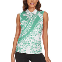 Polynesian Tiare Flower Cyan Pastel Vibes Women Sleeveless Polo Shirt