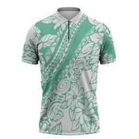 Polynesian Tiare Flower Cyan Pastel Vibes Zipper Polo Shirt