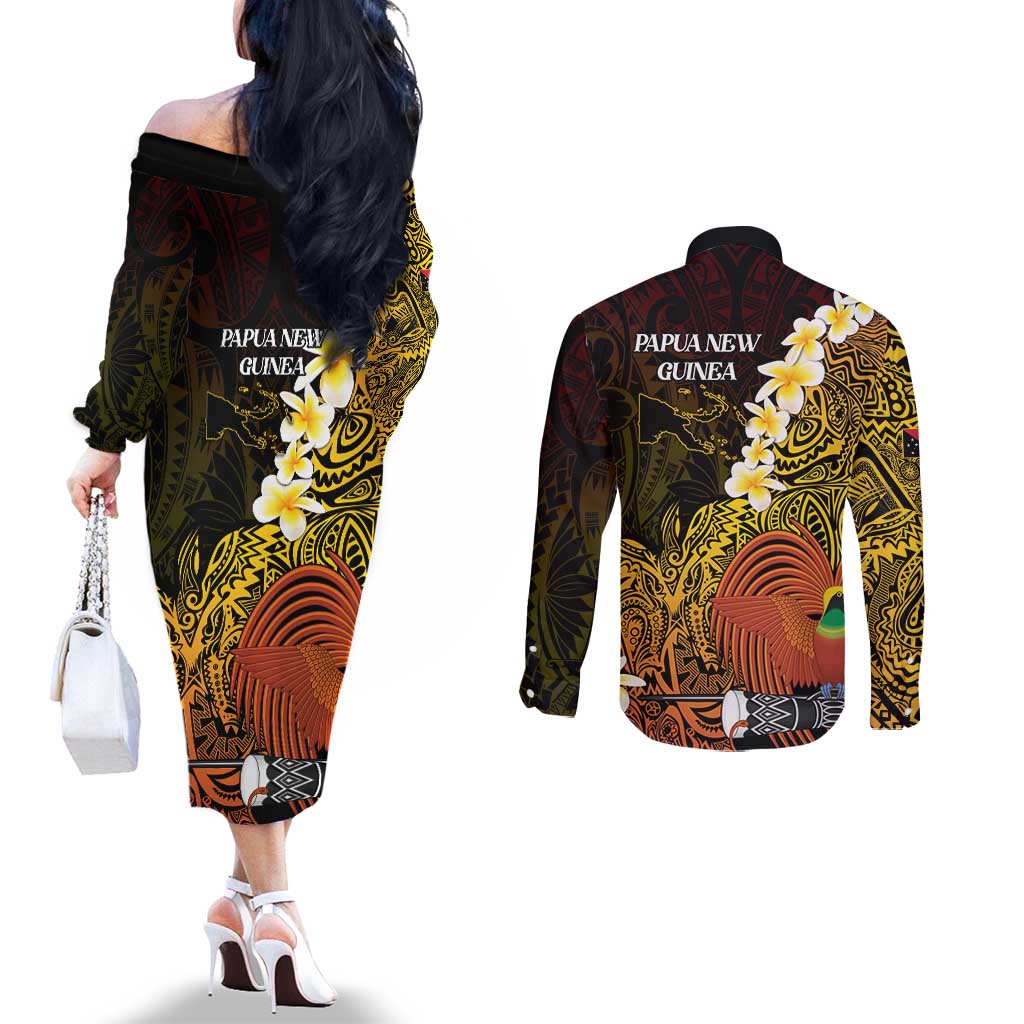 Papua New Guinea 1975 Couples Matching Off The Shoulder Long Sleeve Dress and Long Sleeve Button Shirt Create Our History Inspire Our Future - Polynesian Pride