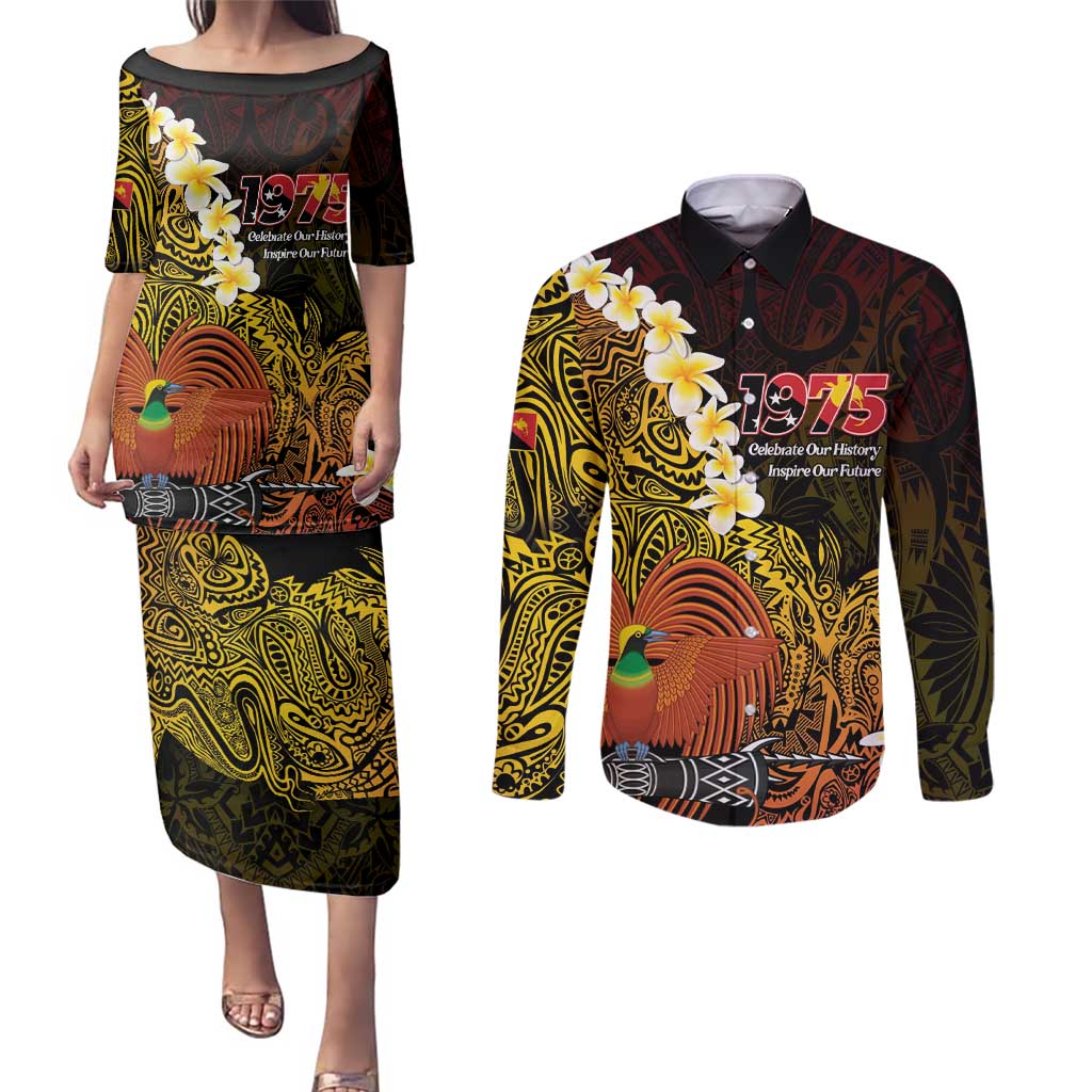 Papua New Guinea 1975 Couples Matching Puletasi and Long Sleeve Button Shirt Create Our History Inspire Our Future - Polynesian Pride