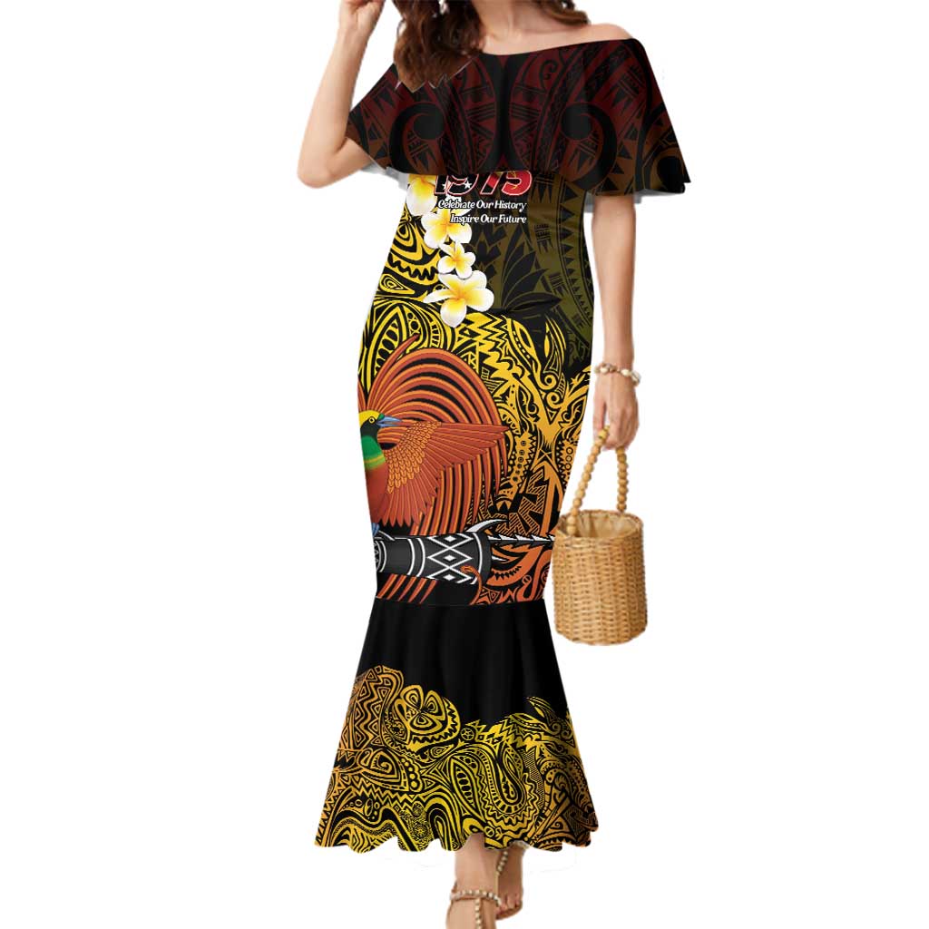 Papua New Guinea 1975 Family Matching Mermaid Dress and Hawaiian Shirt Create Our History Inspire Our Future LT14 Mom's Dress Black - Polynesian Pride
