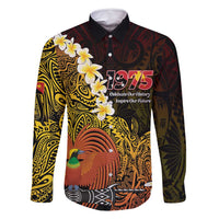 Papua New Guinea 1975 Family Matching Off Shoulder Maxi Dress and Hawaiian Shirt Create Our History Inspire Our Future LT14 Dad's Shirt - Long Sleeve Black - Polynesian Pride