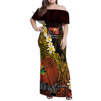 Papua New Guinea 1975 Family Matching Off Shoulder Maxi Dress and Hawaiian Shirt Create Our History Inspire Our Future LT14 Mom's Dress Black - Polynesian Pride