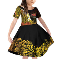 Papua New Guinea 1975 Family Matching Off Shoulder Short Dress and Hawaiian Shirt Create Our History Inspire Our Future LT14 Daughter's Dress Black - Polynesian Pride