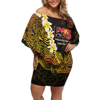 Papua New Guinea 1975 Family Matching Off Shoulder Short Dress and Hawaiian Shirt Create Our History Inspire Our Future LT14 Mom's Dress Black - Polynesian Pride