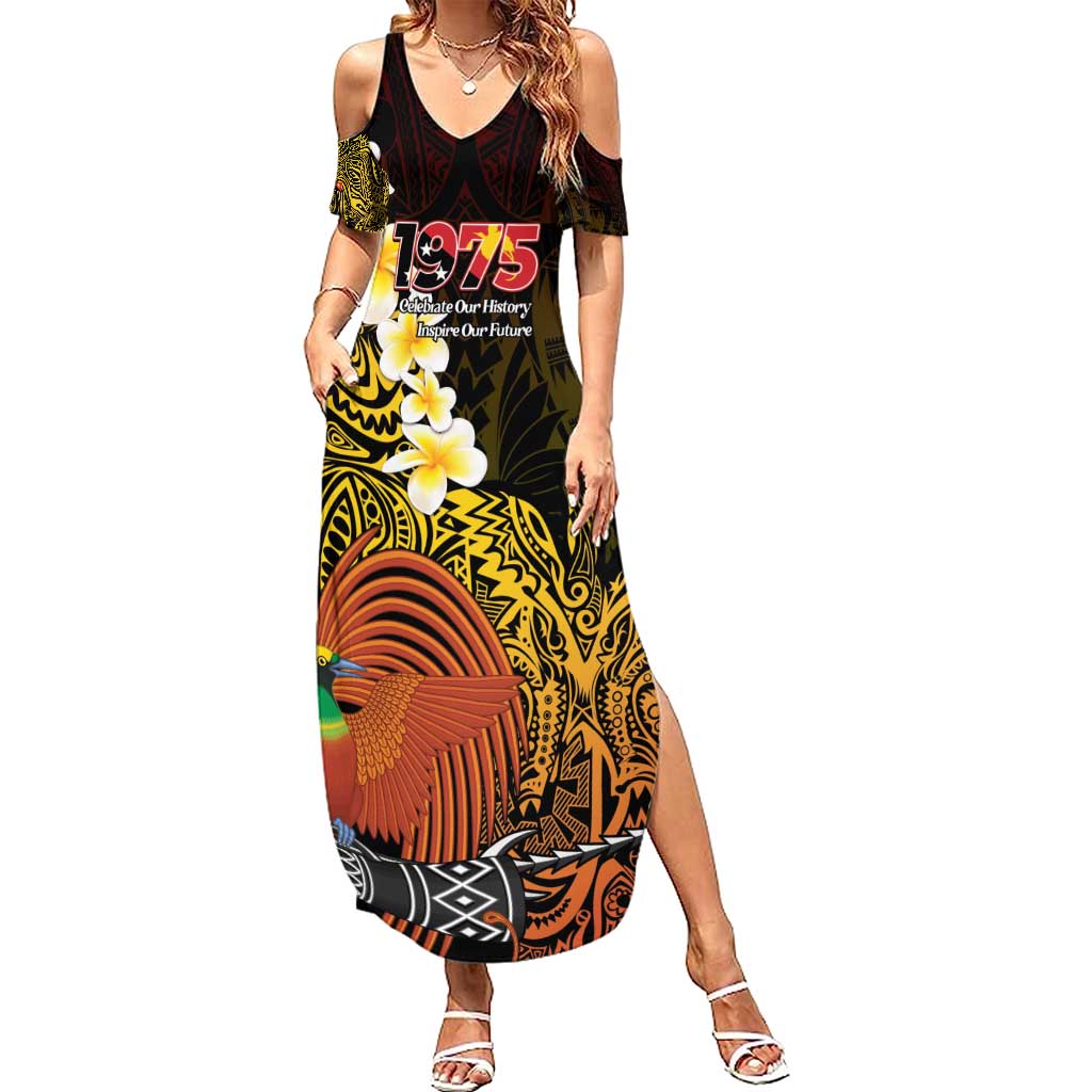 Papua New Guinea 1975 Family Matching Summer Maxi Dress and Hawaiian Shirt Create Our History Inspire Our Future LT14 Mom's Dress Black - Polynesian Pride