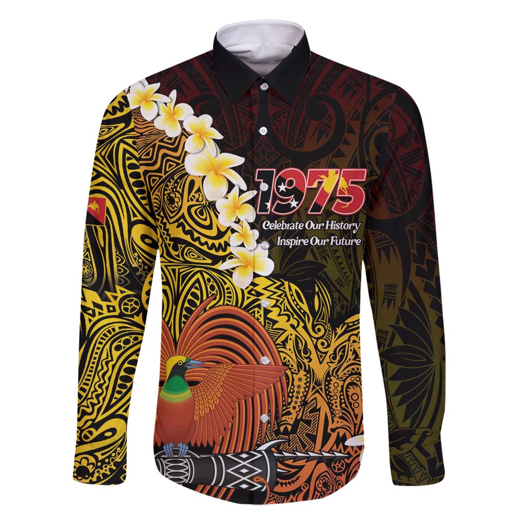 Papua New Guinea 1975 Family Matching Tank Maxi Dress and Hawaiian Shirt Create Our History Inspire Our Future LT14 Dad's Shirt - Long Sleeve Black - Polynesian Pride