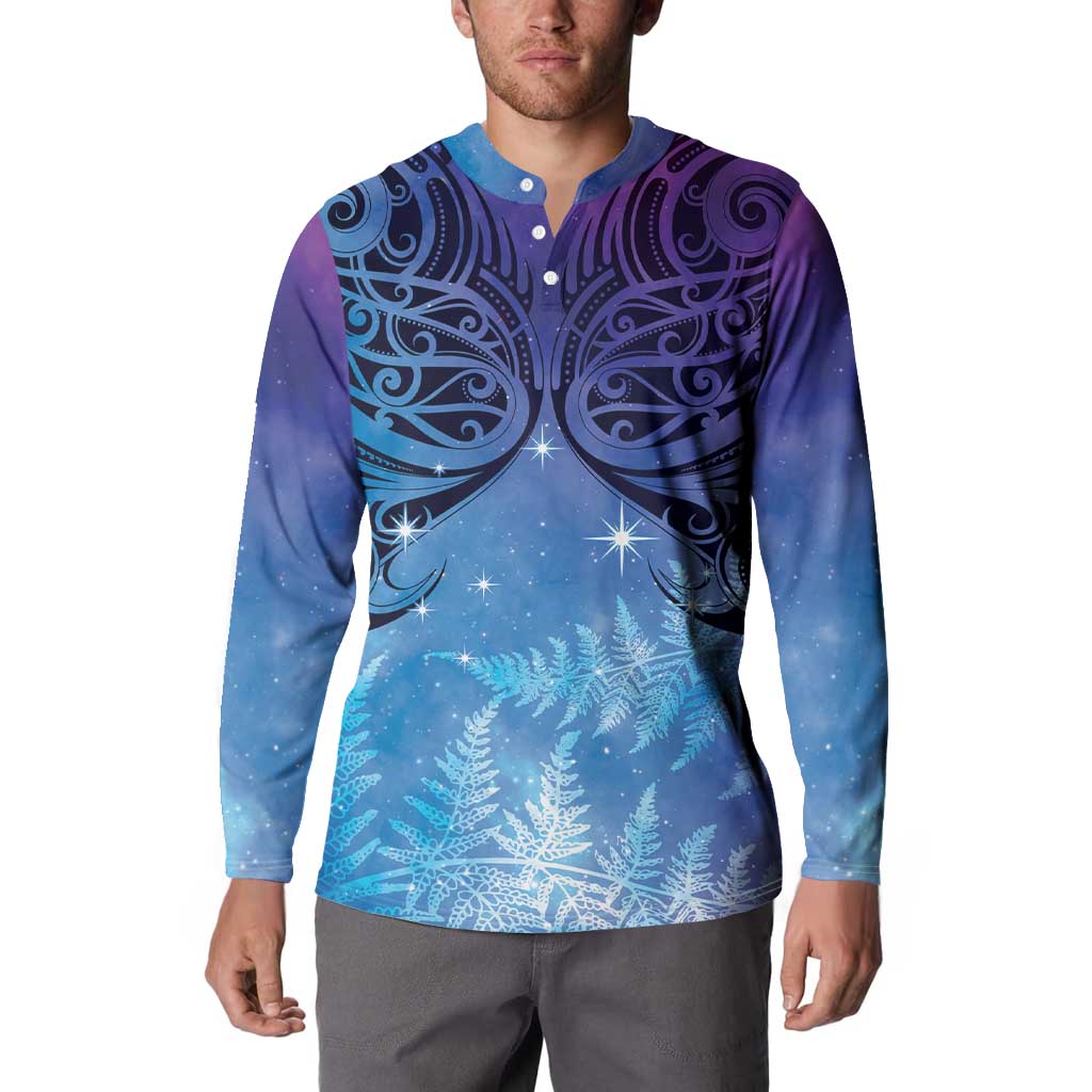 New Zealand Matariki Button Sweatshirt Aotearoa Maori New Year Galaxy Maori Silver Fern