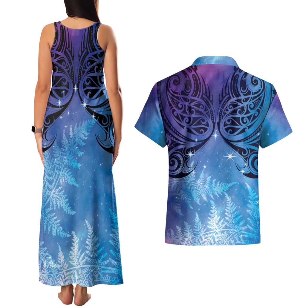 New Zealand Matariki Couples Matching Tank Maxi Dress and Hawaiian Shirt Aotearoa Maori New Year Galaxy Maori Silver Fern LT14 - Polynesian Pride