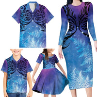 New Zealand Matariki Family Matching Long Sleeve Bodycon Dress and Hawaiian Shirt Aotearoa Maori New Year Galaxy Maori Silver Fern LT14 - Polynesian Pride