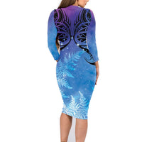 New Zealand Matariki Family Matching Long Sleeve Bodycon Dress and Hawaiian Shirt Aotearoa Maori New Year Galaxy Maori Silver Fern LT14 - Polynesian Pride