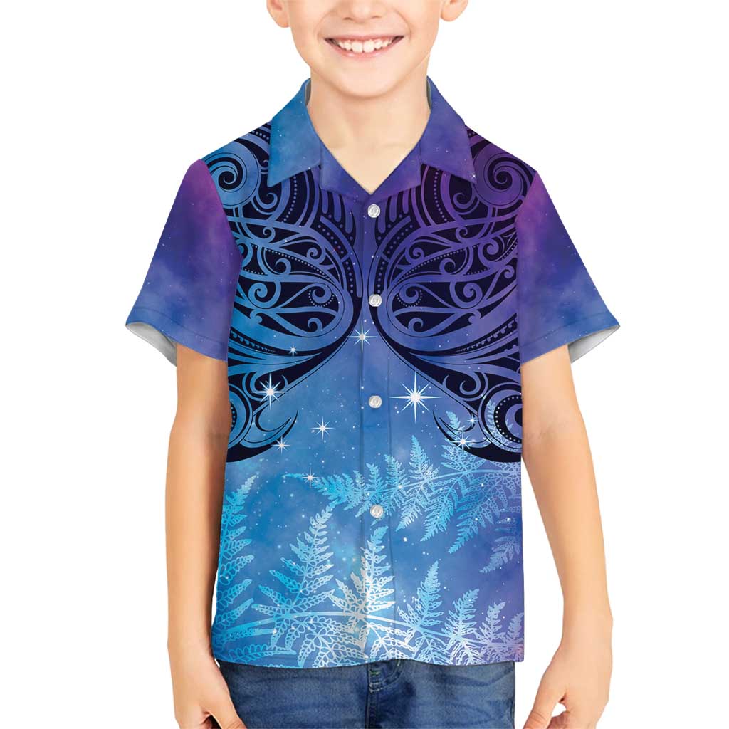 New Zealand Matariki Family Matching Long Sleeve Bodycon Dress and Hawaiian Shirt Aotearoa Maori New Year Galaxy Maori Silver Fern LT14 Son's Shirt Blue - Polynesian Pride