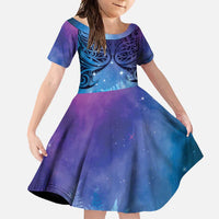 New Zealand Matariki Family Matching Mermaid Dress and Hawaiian Shirt Aotearoa Maori New Year Galaxy Maori Silver Fern LT14 Daughter's Dress Blue - Polynesian Pride