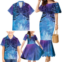 New Zealand Matariki Family Matching Mermaid Dress and Hawaiian Shirt Aotearoa Maori New Year Galaxy Maori Silver Fern LT14 - Polynesian Pride