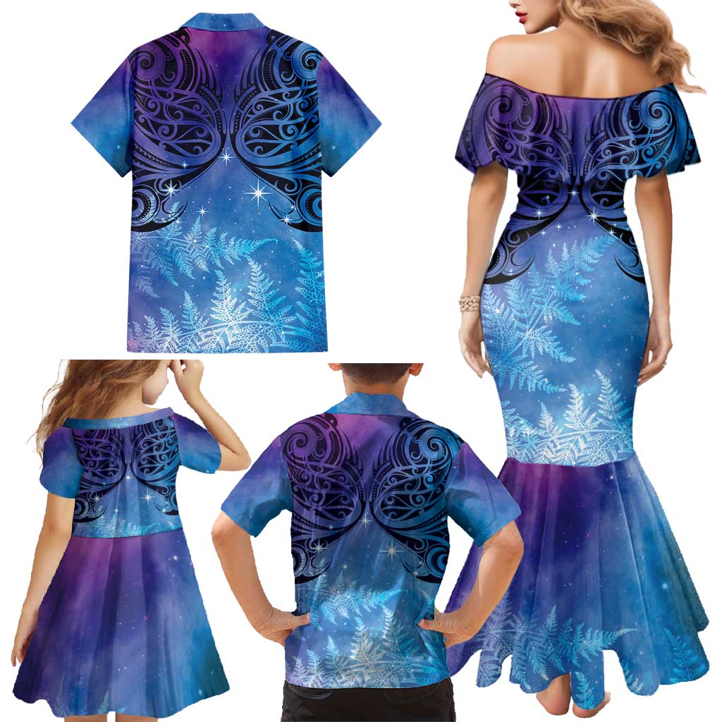 New Zealand Matariki Family Matching Mermaid Dress and Hawaiian Shirt Aotearoa Maori New Year Galaxy Maori Silver Fern LT14 - Polynesian Pride