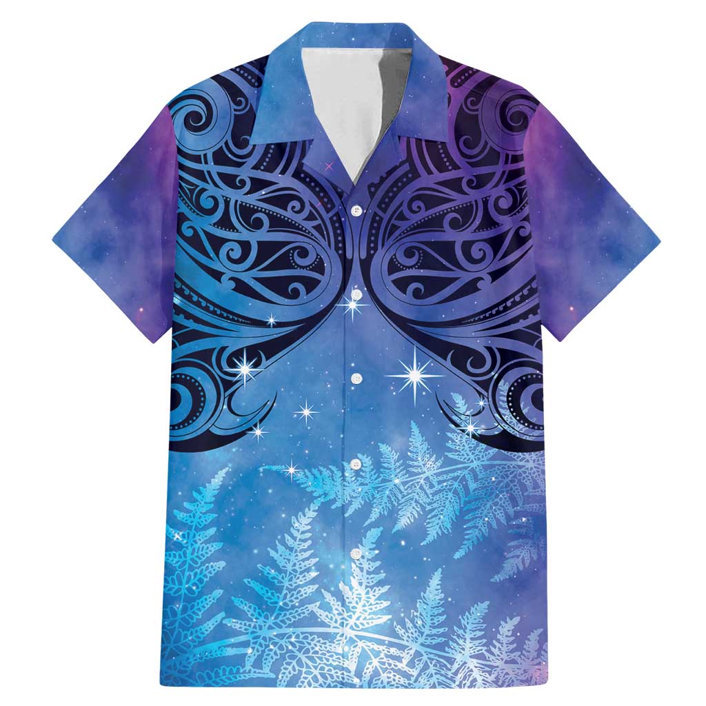 New Zealand Matariki Family Matching Mermaid Dress and Hawaiian Shirt Aotearoa Maori New Year Galaxy Maori Silver Fern LT14 Dad's Shirt - Short Sleeve Blue - Polynesian Pride