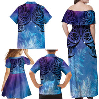New Zealand Matariki Family Matching Off Shoulder Maxi Dress and Hawaiian Shirt Aotearoa Maori New Year Galaxy Maori Silver Fern LT14 - Polynesian Pride