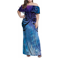 New Zealand Matariki Family Matching Off Shoulder Maxi Dress and Hawaiian Shirt Aotearoa Maori New Year Galaxy Maori Silver Fern LT14 Mom's Dress Blue - Polynesian Pride