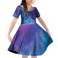 New Zealand Matariki Family Matching Off Shoulder Short Dress and Hawaiian Shirt Aotearoa Maori New Year Galaxy Maori Silver Fern LT14 Daughter's Dress Blue - Polynesian Pride
