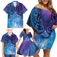 New Zealand Matariki Family Matching Off Shoulder Short Dress and Hawaiian Shirt Aotearoa Maori New Year Galaxy Maori Silver Fern LT14 - Polynesian Pride