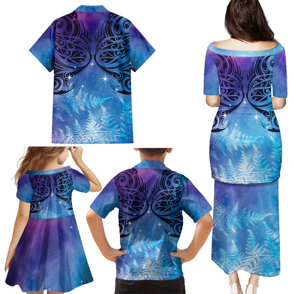 New Zealand Matariki Family Matching Puletasi and Hawaiian Shirt Aotearoa Maori New Year Galaxy Maori Silver Fern LT14 - Polynesian Pride