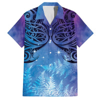 New Zealand Matariki Family Matching Puletasi and Hawaiian Shirt Aotearoa Maori New Year Galaxy Maori Silver Fern LT14 Dad's Shirt - Short Sleeve Blue - Polynesian Pride
