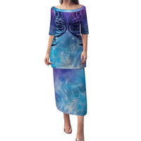 New Zealand Matariki Family Matching Puletasi and Hawaiian Shirt Aotearoa Maori New Year Galaxy Maori Silver Fern LT14 Mom's Dress Blue - Polynesian Pride