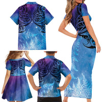 New Zealand Matariki Family Matching Short Sleeve Bodycon Dress and Hawaiian Shirt Aotearoa Maori New Year Galaxy Maori Silver Fern LT14 - Polynesian Pride