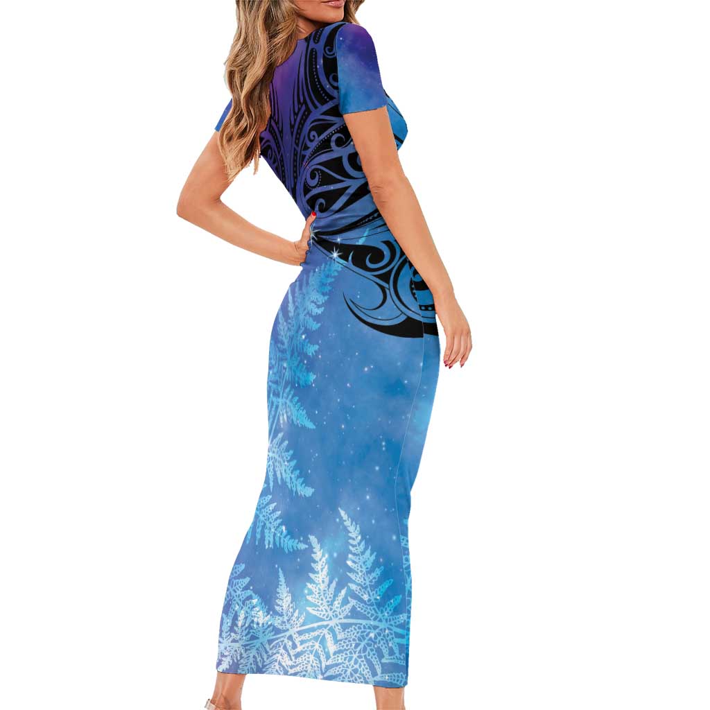 New Zealand Matariki Family Matching Short Sleeve Bodycon Dress and Hawaiian Shirt Aotearoa Maori New Year Galaxy Maori Silver Fern LT14 - Polynesian Pride