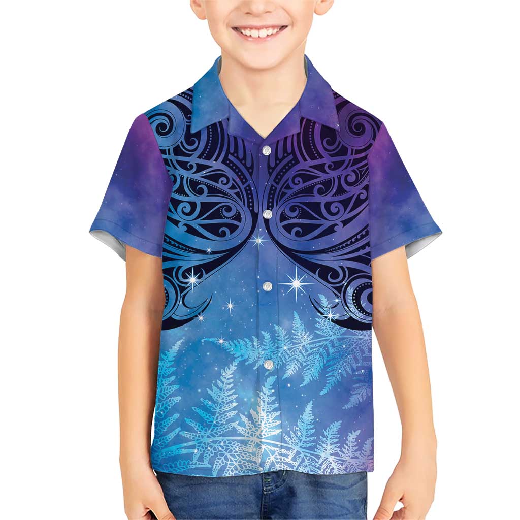 New Zealand Matariki Family Matching Short Sleeve Bodycon Dress and Hawaiian Shirt Aotearoa Maori New Year Galaxy Maori Silver Fern LT14 Son's Shirt Blue - Polynesian Pride