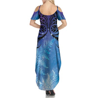 New Zealand Matariki Family Matching Summer Maxi Dress and Hawaiian Shirt Aotearoa Maori New Year Galaxy Maori Silver Fern LT14 - Polynesian Pride
