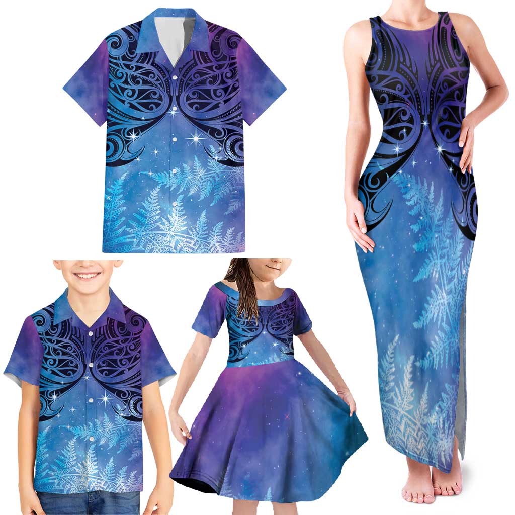New Zealand Matariki Family Matching Tank Maxi Dress and Hawaiian Shirt Aotearoa Maori New Year Galaxy Maori Silver Fern LT14 - Polynesian Pride