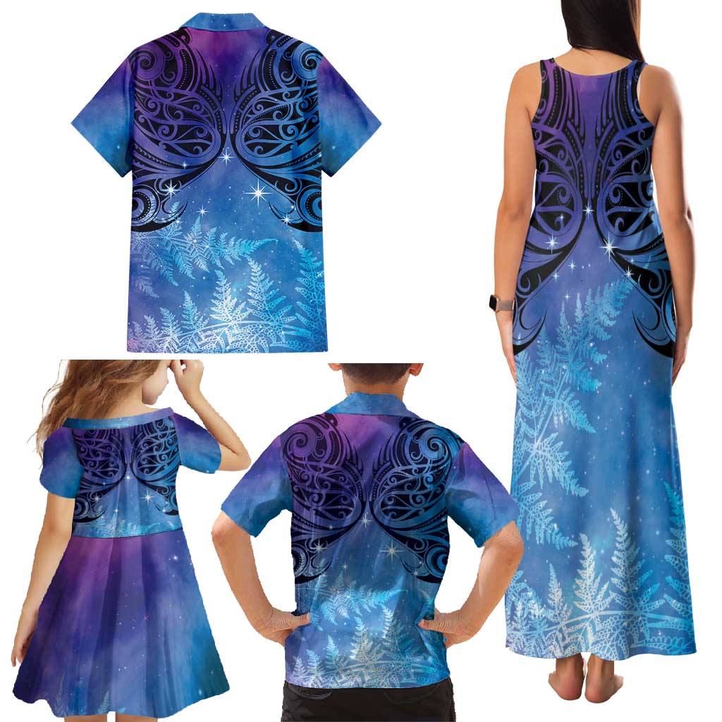 New Zealand Matariki Family Matching Tank Maxi Dress and Hawaiian Shirt Aotearoa Maori New Year Galaxy Maori Silver Fern LT14 - Polynesian Pride