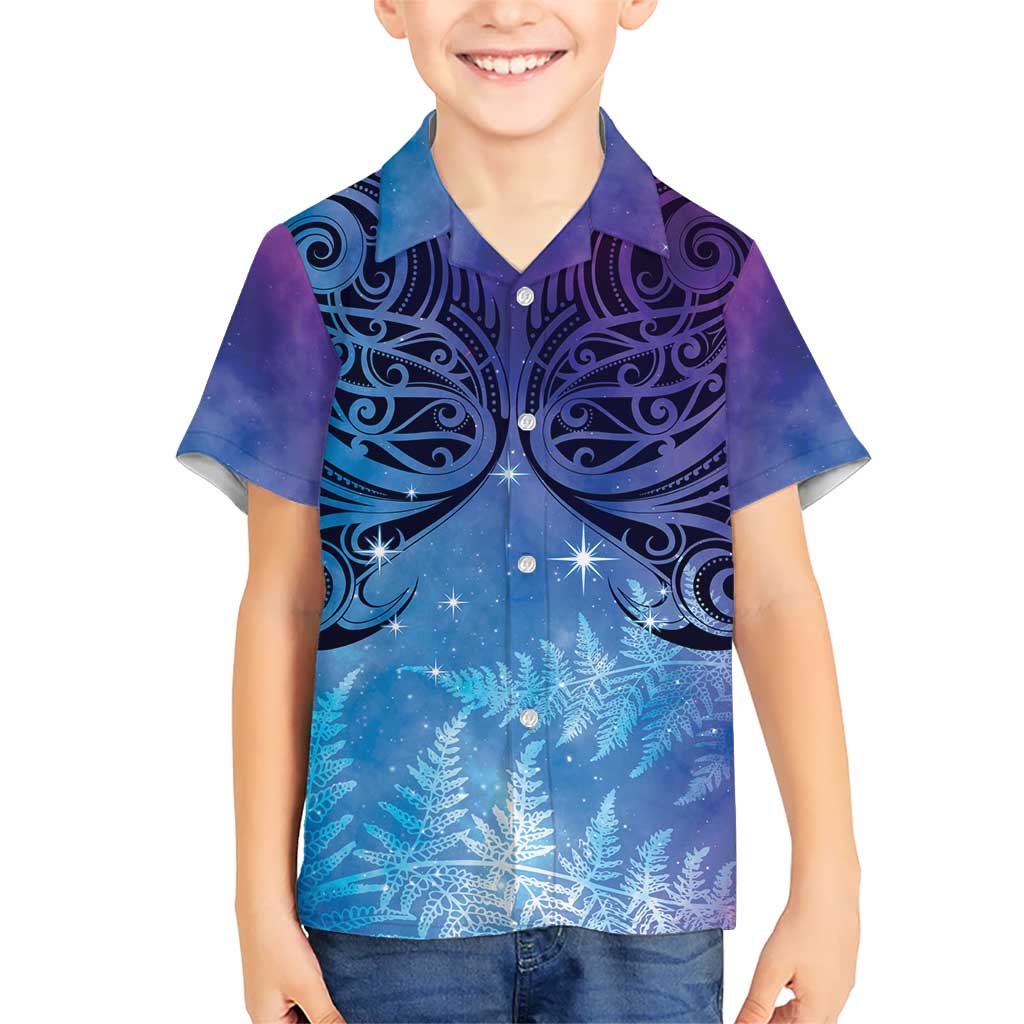 New Zealand Matariki Kid Hawaiian Shirt Aotearoa Maori New Year Galaxy Maori Silver Fern LT14 Kid Blue - Polynesian Pride