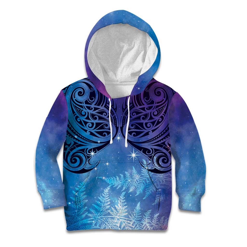 New Zealand Matariki Kid Hoodie Aotearoa Maori New Year Galaxy Maori Silver Fern LT14 Hoodie Blue - Polynesian Pride