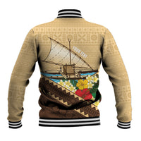 Personalised Bula Vinaka Fiji Drua Baseball Jacket Fijian Traditional Canoe Tapa Cloth Beige