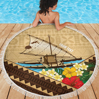 Personalised Bula Vinaka Fiji Drua Beach Blanket Fijian Traditional Canoe Tapa Cloth Beige