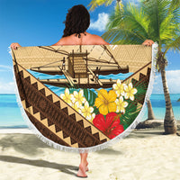 Personalised Bula Vinaka Fiji Drua Beach Blanket Fijian Traditional Canoe Tapa Cloth Beige