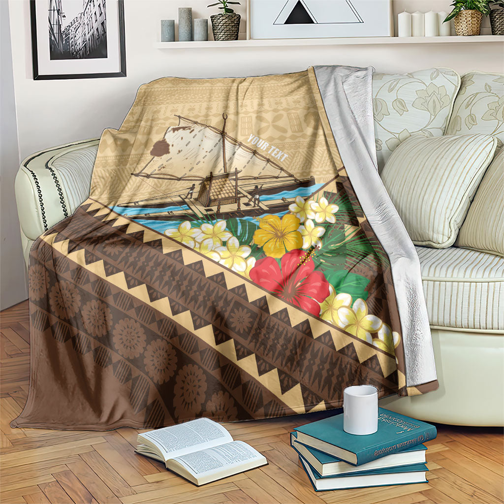 Personalised Bula Vinaka Fiji Drua Blanket Fijian Traditional Canoe Tapa Cloth Beige