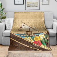 Personalised Bula Vinaka Fiji Drua Blanket Fijian Traditional Canoe Tapa Cloth Beige