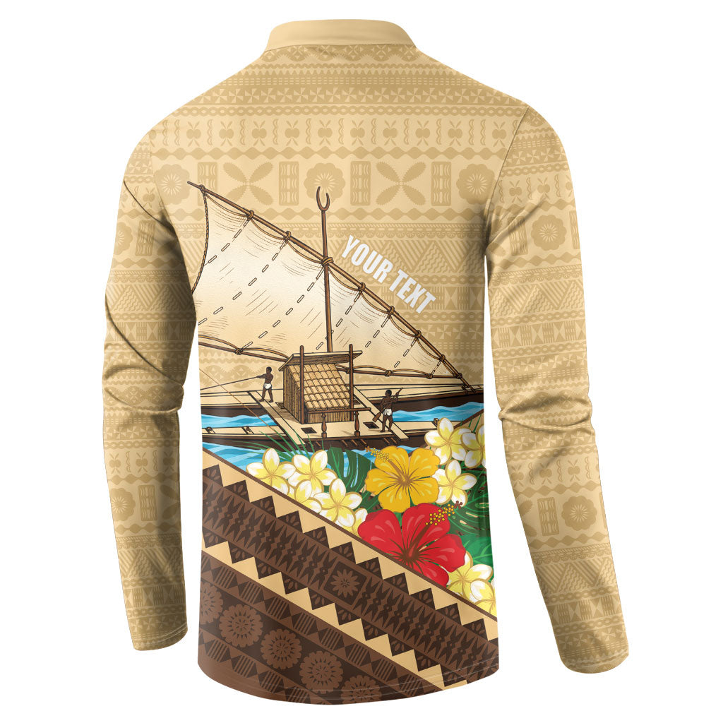Personalised Bula Vinaka Fiji Drua Button Sweatshirt Fijian Traditional Canoe Tapa Cloth Beige