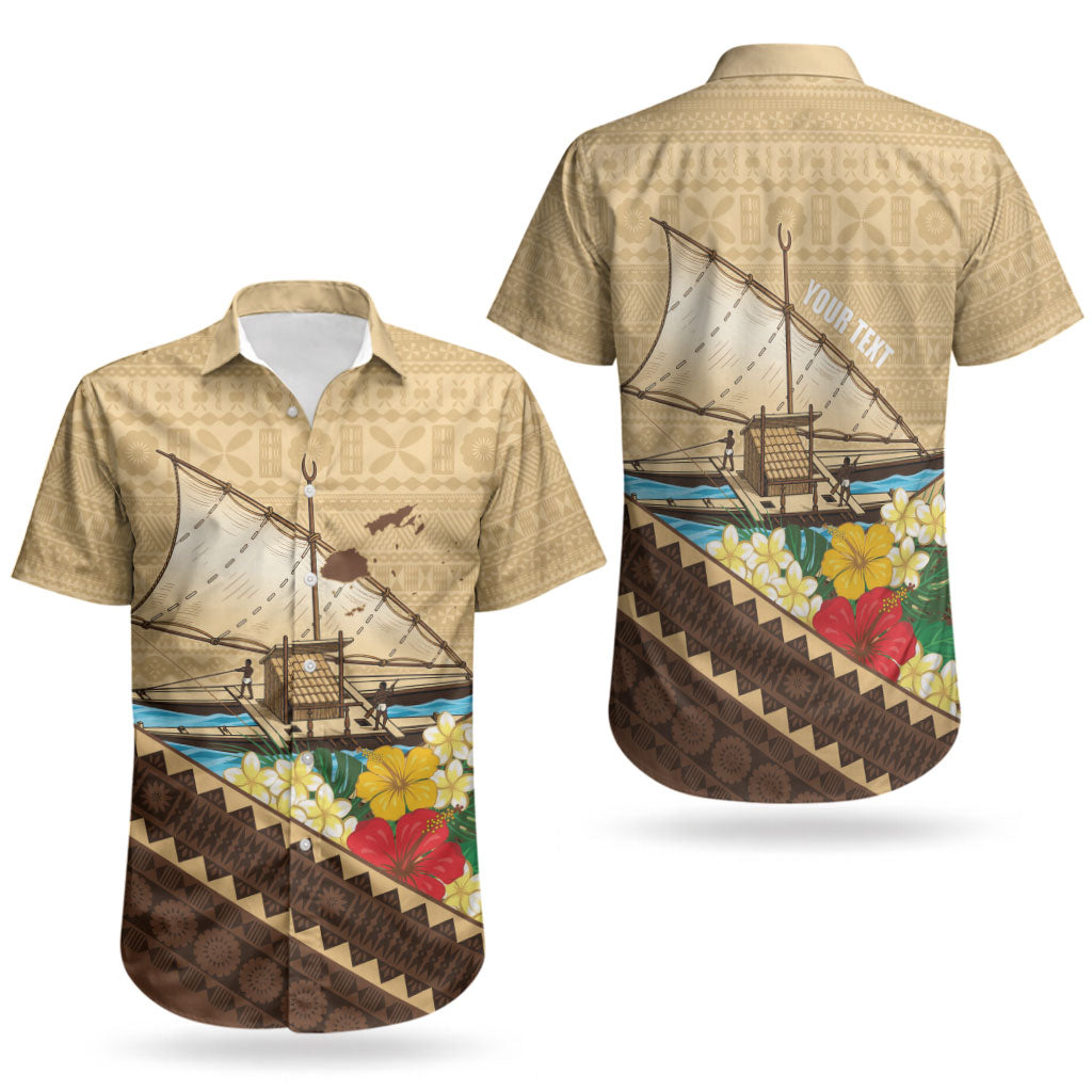 Personalised Bula Vinaka Fiji Drua Couples Matching Long Sleeve Bodycon Dress and Hawaiian Shirt Fijian Traditional Canoe Tapa Cloth Beige