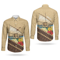 Personalised Bula Vinaka Fiji Drua Couples Matching Short Sleeve Bodycon Dress and Long Sleeve Button Shirt Fijian Traditional Canoe Tapa Cloth Beige